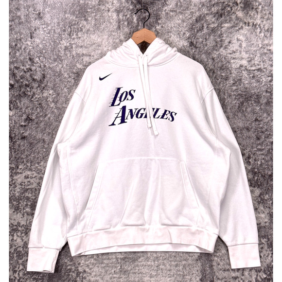 Nike Hoodie XL Mens Los Angeles Lakers City Edition Script White Pullover - Picture 1 of 8